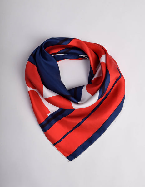Jean Patou Vintage Red White and Blue Silk Scarf