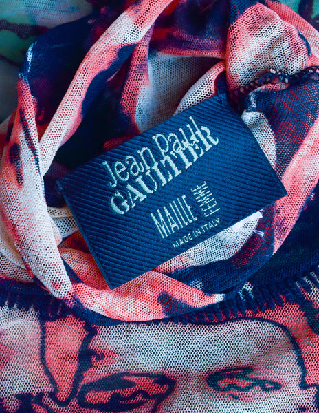 Jean Paul Gaultier Vintage Iconic Sheer Mesh Face Print Turtleneck Shirt Top - Amarcord Vintage Fashion
 - 9