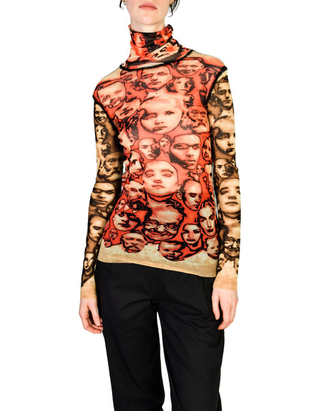 Jean Paul Gaultier Vintage Iconic Sheer Mesh Face Print Turtleneck Shirt Top - Amarcord Vintage Fashion
 - 1