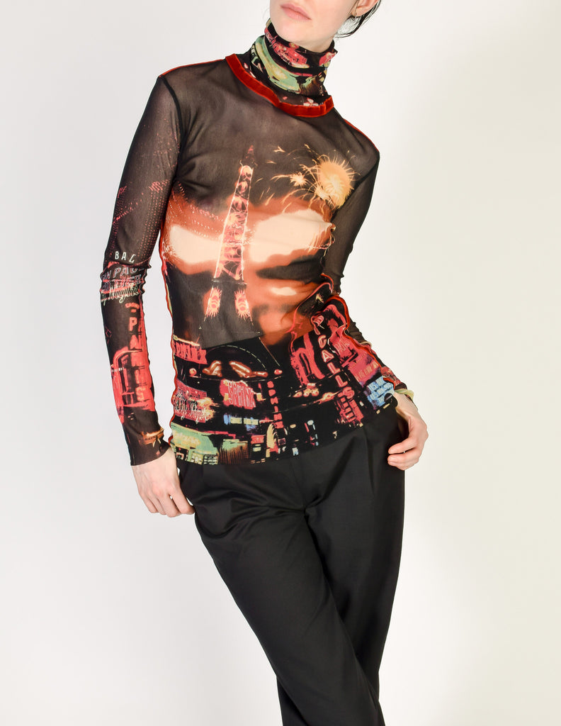 Jean Paul Gaultier Vintage Iconic Sheer Mesh Paris Print