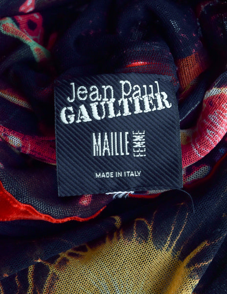 Jean Paul Gaultier Vintage Iconic Sheer Mesh Paris Print Turtleneck Shirt Top