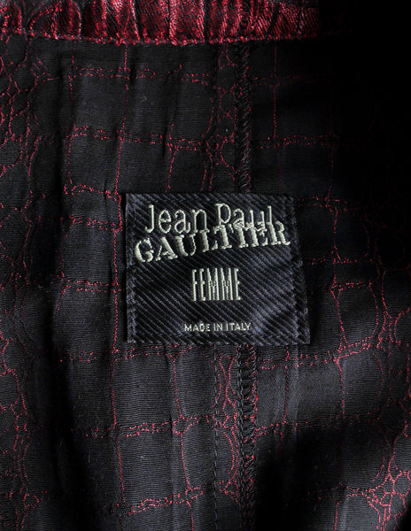 Jean Paul Gaultier Vintage Metallic Maroon Alligator Print Trench Coat