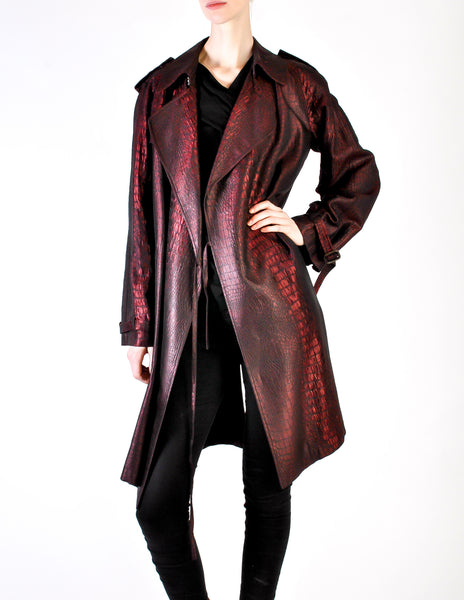 Jean Paul Gaultier Vintage Metallic Maroon Alligator Print Trench Coat - Amarcord Vintage Fashion
 - 3