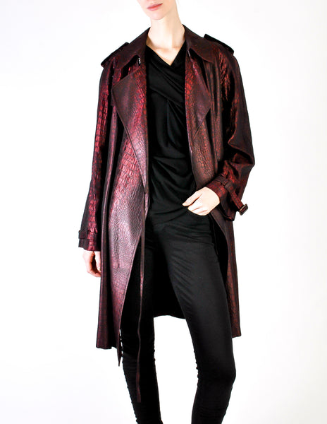 Jean Paul Gaultier Vintage Metallic Maroon Alligator Print Trench Coat - Amarcord Vintage Fashion
 - 4