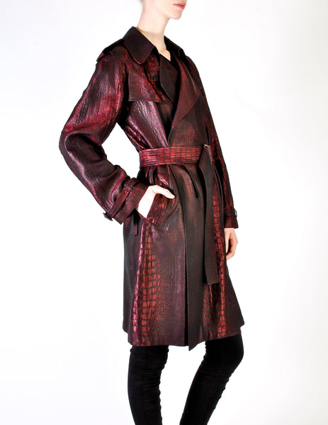 Jean Paul Gaultier Vintage Metallic Maroon Alligator Print Trench Coat - Amarcord Vintage Fashion
 - 7