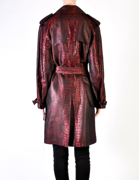Jean Paul Gaultier Vintage Metallic Maroon Alligator Print Trench Coat - Amarcord Vintage Fashion
 - 9