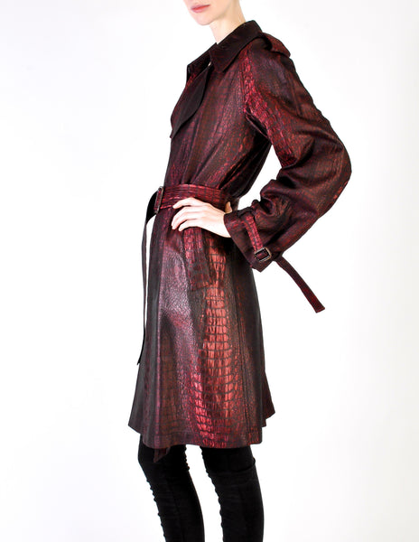 Jean Paul Gaultier Vintage Metallic Maroon Alligator Print Trench Coat - Amarcord Vintage Fashion
 - 8