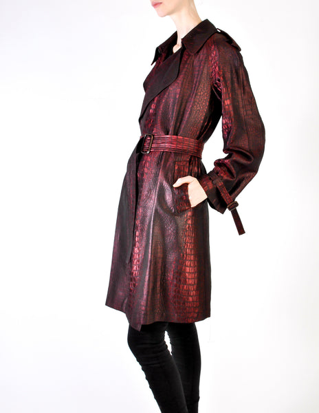 Jean Paul Gaultier Vintage Metallic Maroon Alligator Print Trench Coat - Amarcord Vintage Fashion
 - 6