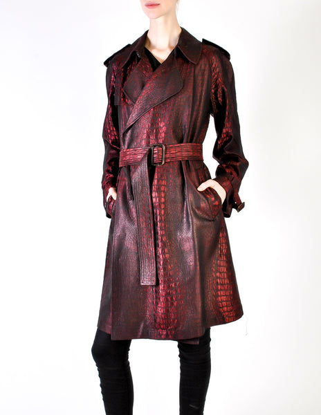 Jean Paul Gaultier Vintage Metallic Maroon Alligator Print Trench Coat - Amarcord Vintage Fashion
 - 2