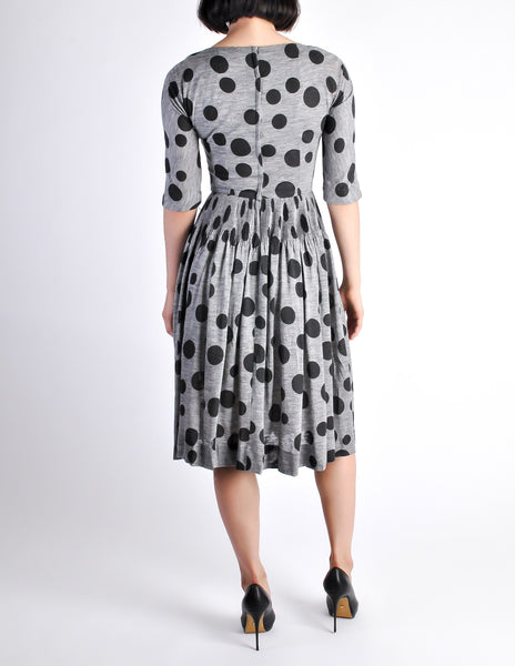 Jerry Gilden Vintage 1950s Heather Grey & Black Polka Dot Dress