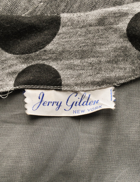 Jerry Gilden Vintage 1950s Heather Grey & Black Polka Dot Dress