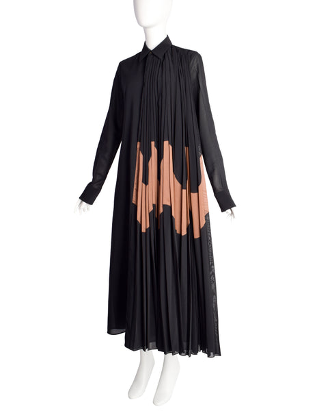Jil Sander Resort 2020 Black Brown Pleated Panel Shirt Dress