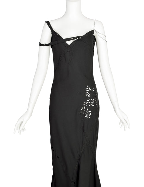 John Galliano Vintage Bias Cut Silk Lace Print Silk Evening Dress