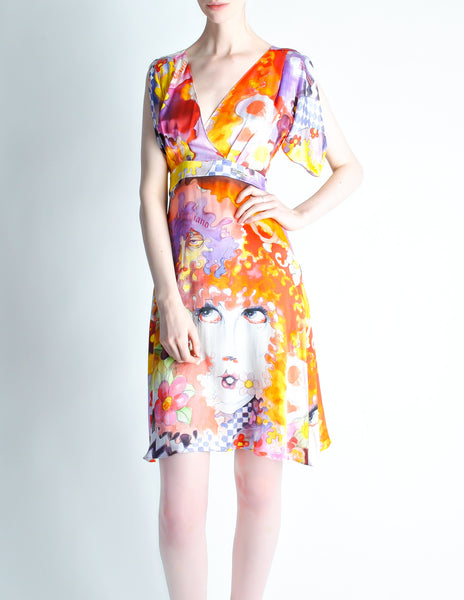 Galliano Vintage Colorful Silk Face Dress