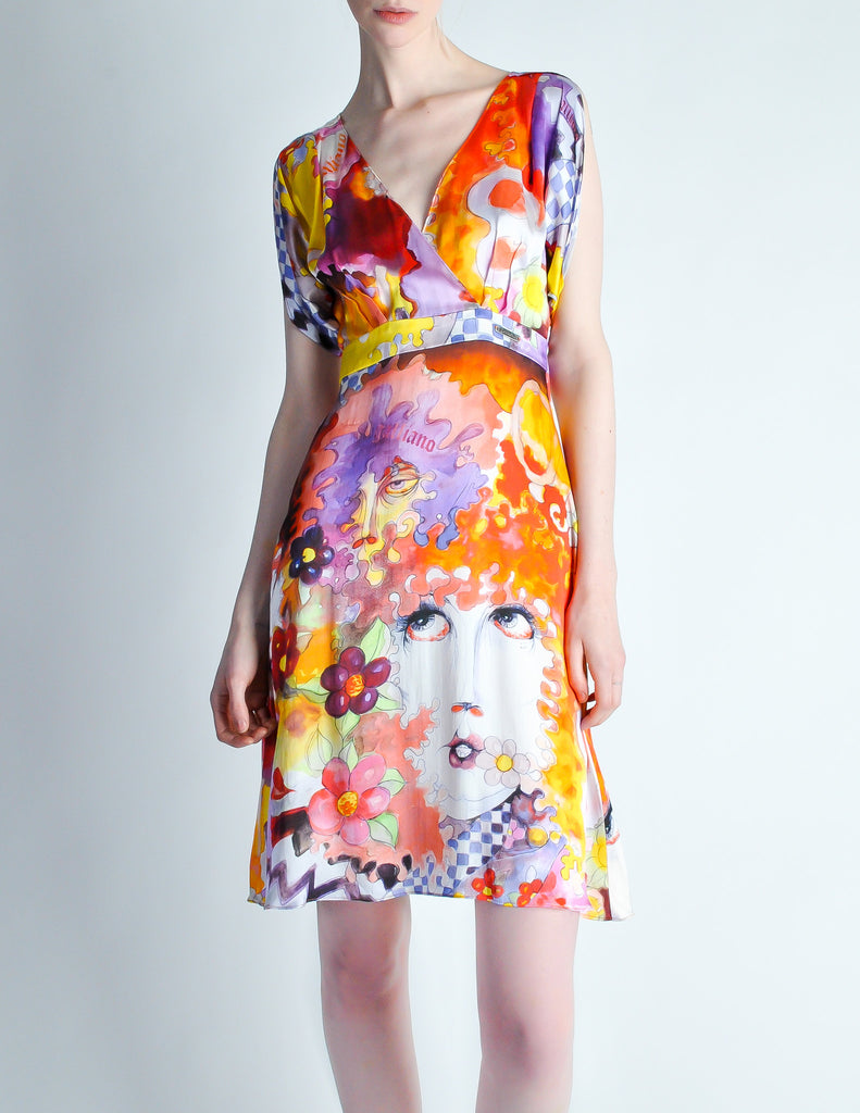 Galliano Vintage Colorful Silk Face Dress – Amarcord Vintage Fashion