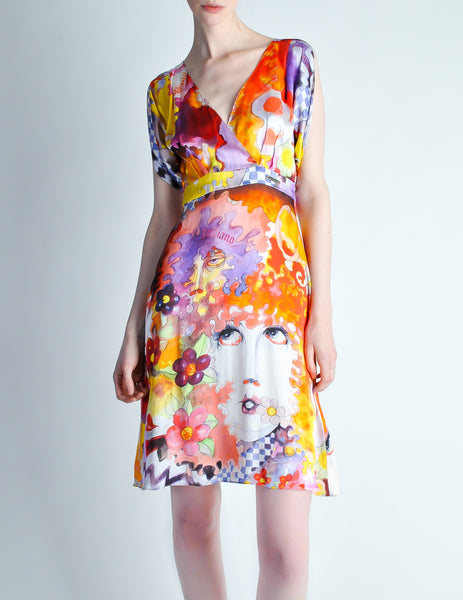 Galliano Vintage Colorful Silk Face Dress