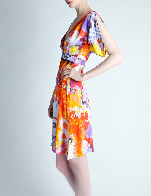 Galliano Vintage Colorful Silk Face Dress – Amarcord Vintage Fashion Galliano Vintage Colorful Silk Face Dress – Amarcord Vintage Fashion