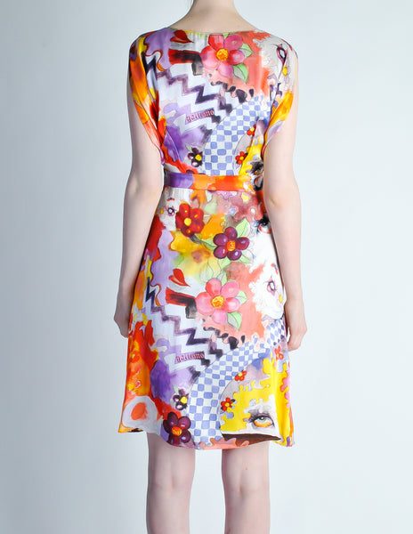Galliano Vintage Colorful Silk Face Dress