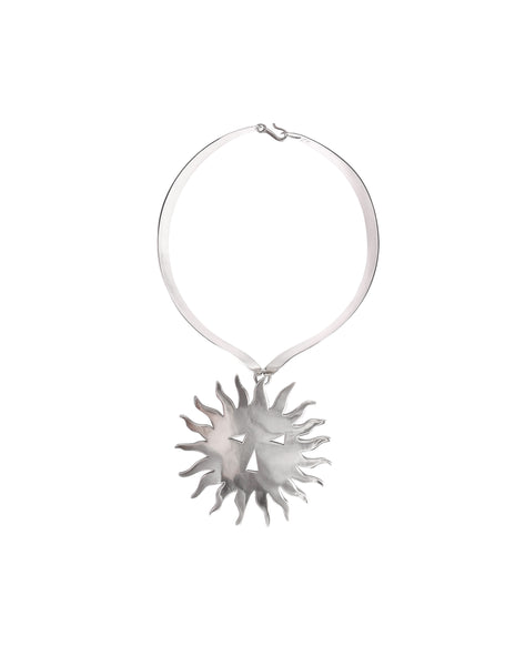 Jose Maria Puig Doria Vintage 1970s Sterling Silver Sun Pendant Choker Necklace