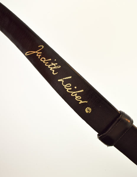 Judith Leiber Vintage Black Crocodile and Gold Chain Charm Belt