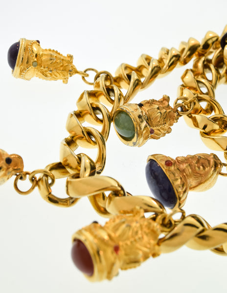Judith Leiber Vintage Black Crocodile and Gold Chain Charm Belt