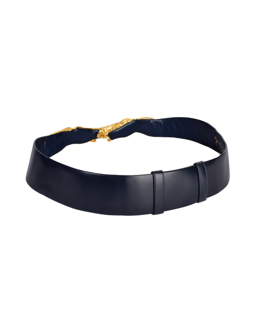Vintage Judith Leiber Leather Horse Belt Judith Leiber Gilt Equine Buckle Embossed White Leather Belt  main image 3