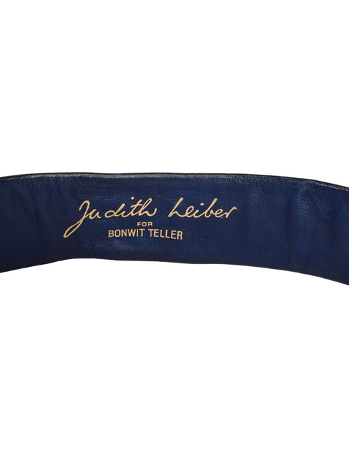Judith Leiber Vintage Gold Horses Navy Blue Leather Belt  display picture 2
