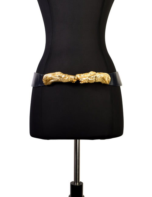 Vintage Judith Leiber Leather Horse Belt Judith Leiber Gilt Equine Buckle Embossed White Leather Belt  main image 2