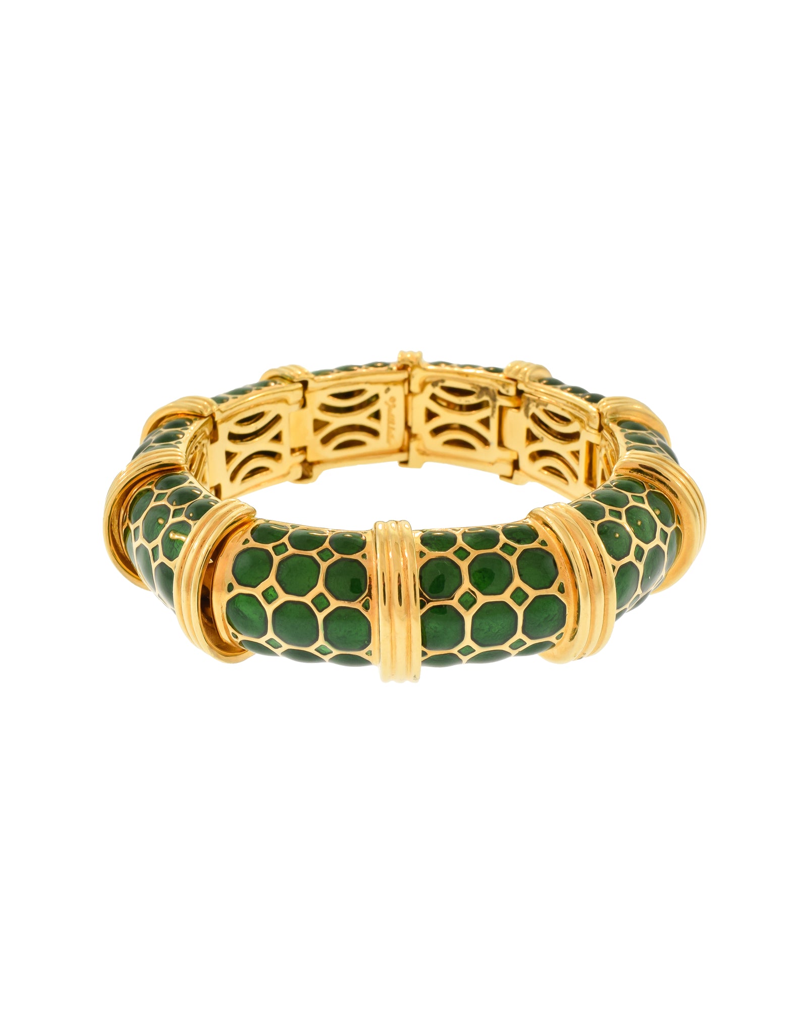 Judith Leiber Vintage Geometric Green Enamel Gold Bracelet