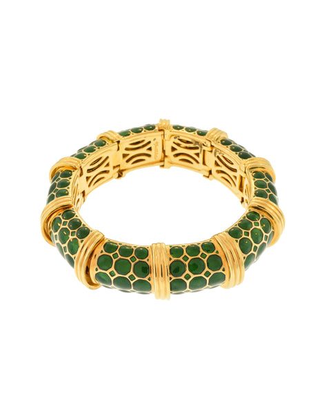 Judith Leiber Vintage Geometric Green Enamel Gold Bracelet