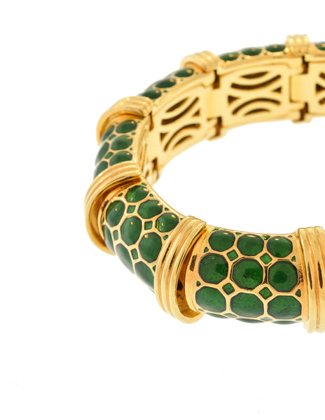 Judith Leiber Vintage Geometric Green Enamel Gold Bracelet