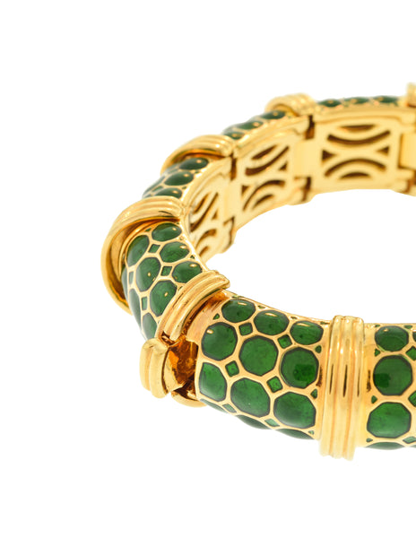 Judith Leiber Vintage Geometric Green Enamel Gold Bracelet