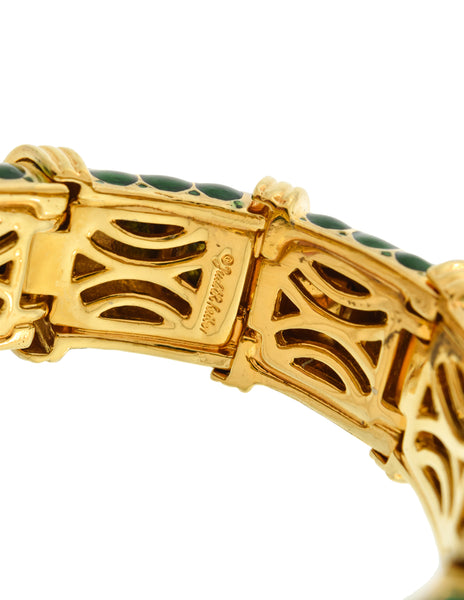 Judith Leiber Vintage Geometric Green Enamel Gold Bracelet