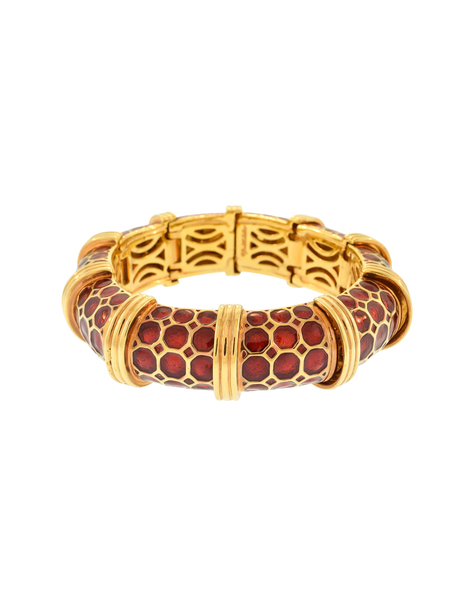 Judith Leiber Vintage Geometric Red Enamel Gold Bracelet