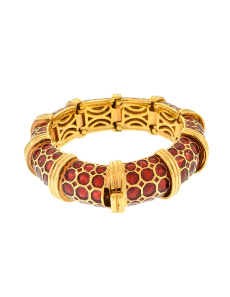 Judith Leiber Vintage Geometric Red Enamel Gold Bracelet