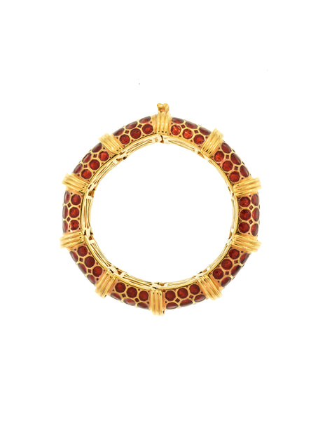 Judith Leiber Vintage Geometric Red Enamel Gold Bracelet