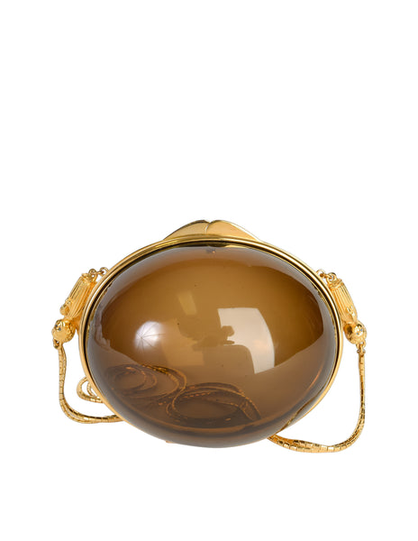 Judith Leiber Vintage Brown & Gold Angel Lucite Egg Bag