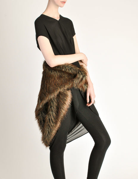 Junya Watanabe Comme des Garcons Black Sheer Brown Fur Dress - Amarcord Vintage Fashion
 - 3
