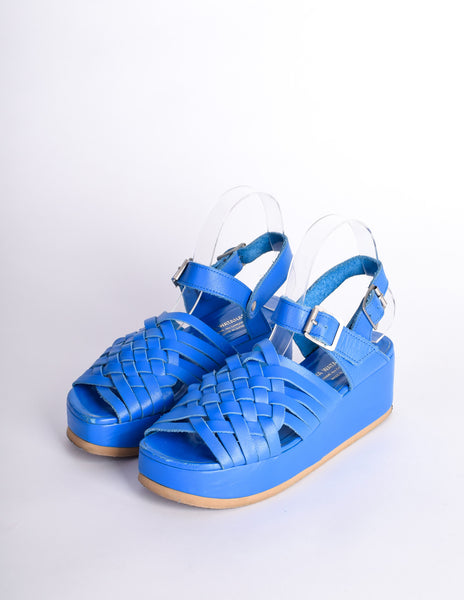 Junya Watanabe Comme des Garçons Vintage Blue Woven Leather Platform Sandals - Amarcord Vintage Fashion
 - 2