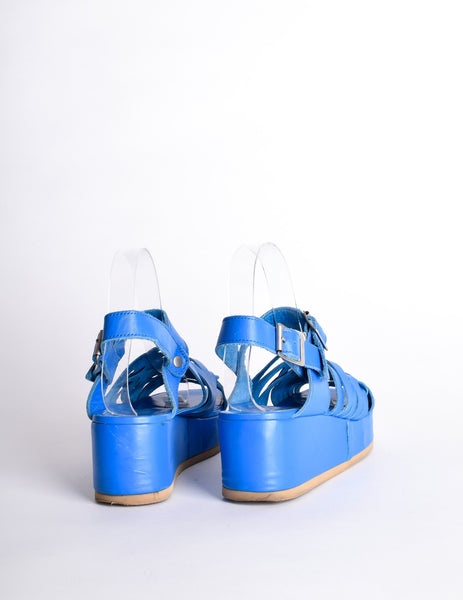 Junya Watanabe Comme des Garçons Vintage Blue Woven Leather Platform Sandals - Amarcord Vintage Fashion
 - 6