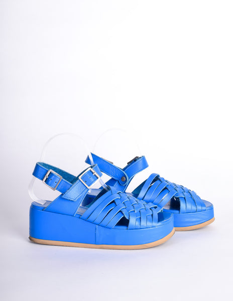 Junya Watanabe Comme des Garçons Vintage Blue Woven Leather Platform Sandals - Amarcord Vintage Fashion
 - 3