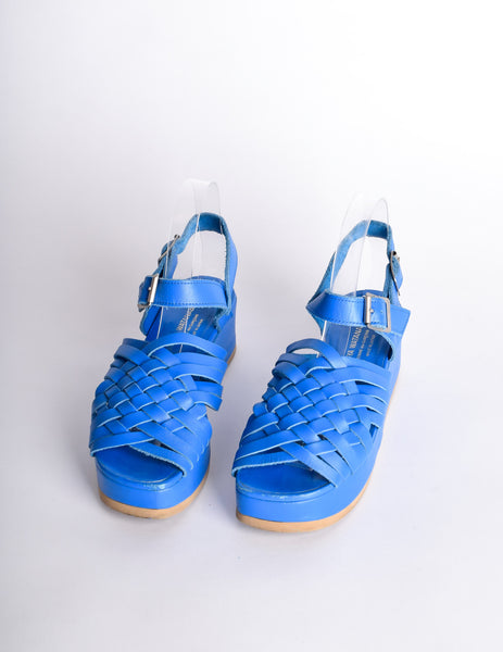 Junya Watanabe Comme des Garçons Vintage Blue Woven Leather Platform Sandals - Amarcord Vintage Fashion
 - 4