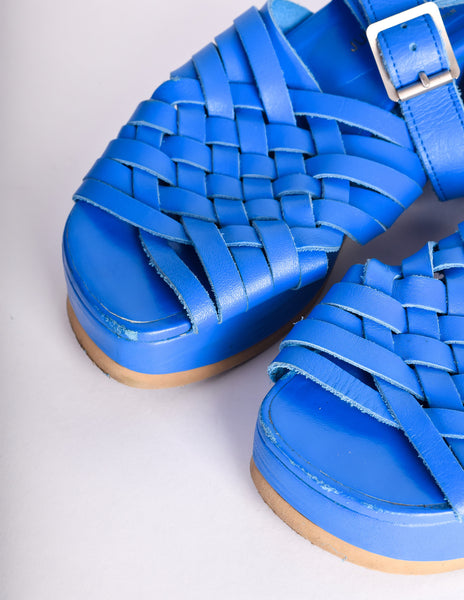 Junya Watanabe Comme des Garçons Vintage Blue Woven Leather Platform Sandals - Amarcord Vintage Fashion
 - 5