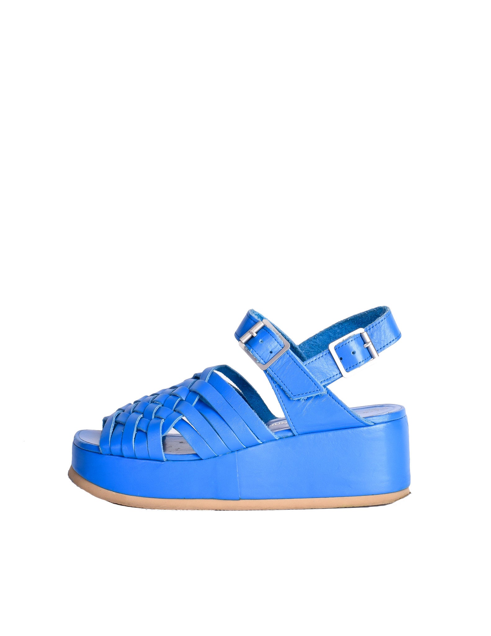 Junya Watanabe Comme des Garçons Vintage Blue Woven Leather Platform Sandals - Amarcord Vintage Fashion
 - 1