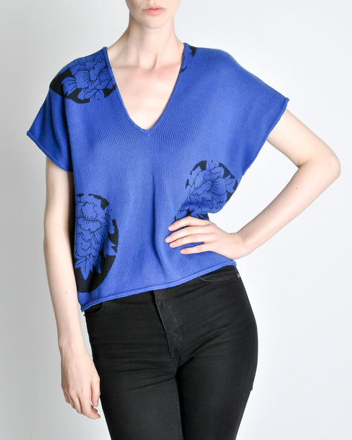 Kenzo Jungle Vintage Blue Black Floral Sweater Amarcord