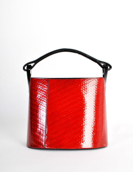 Kenzo Vintage Red Lacquered Basket Bag