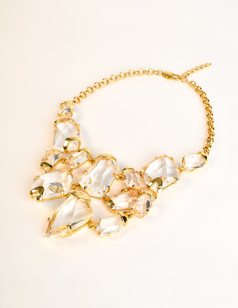 Kenneth Jay Lane Vintage Gold Plated Faceted Crystal Bib Necklace