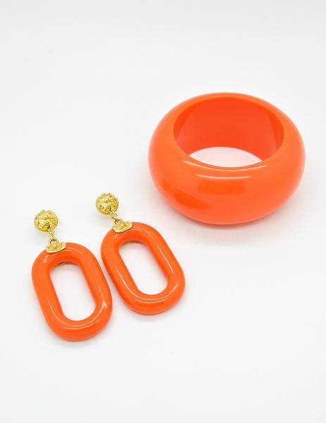 Kenneth Jay Lane Vintage Orange Bracelet and Earring Set