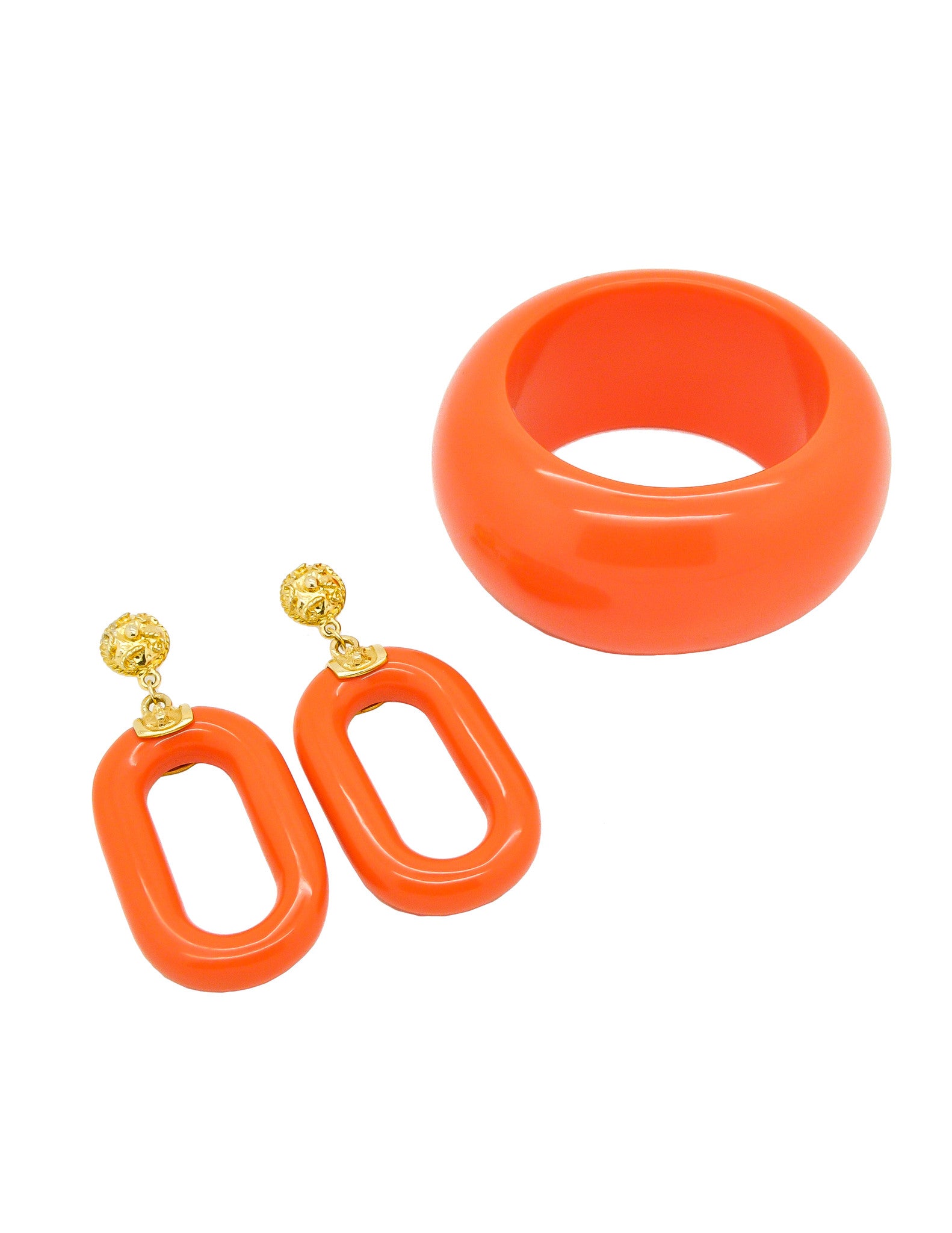 Kenneth Jay Lane Vintage Orange Bracelet and Earring Set