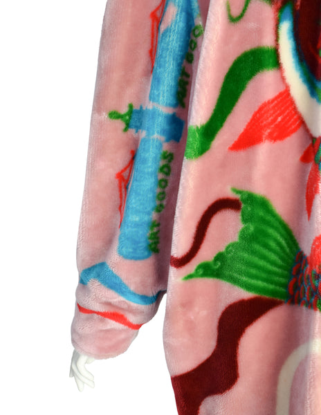 Kansai Yamamoto Vintage AW 1980 Baby Pink Colorful Novelty Print Faux Fur Coat
